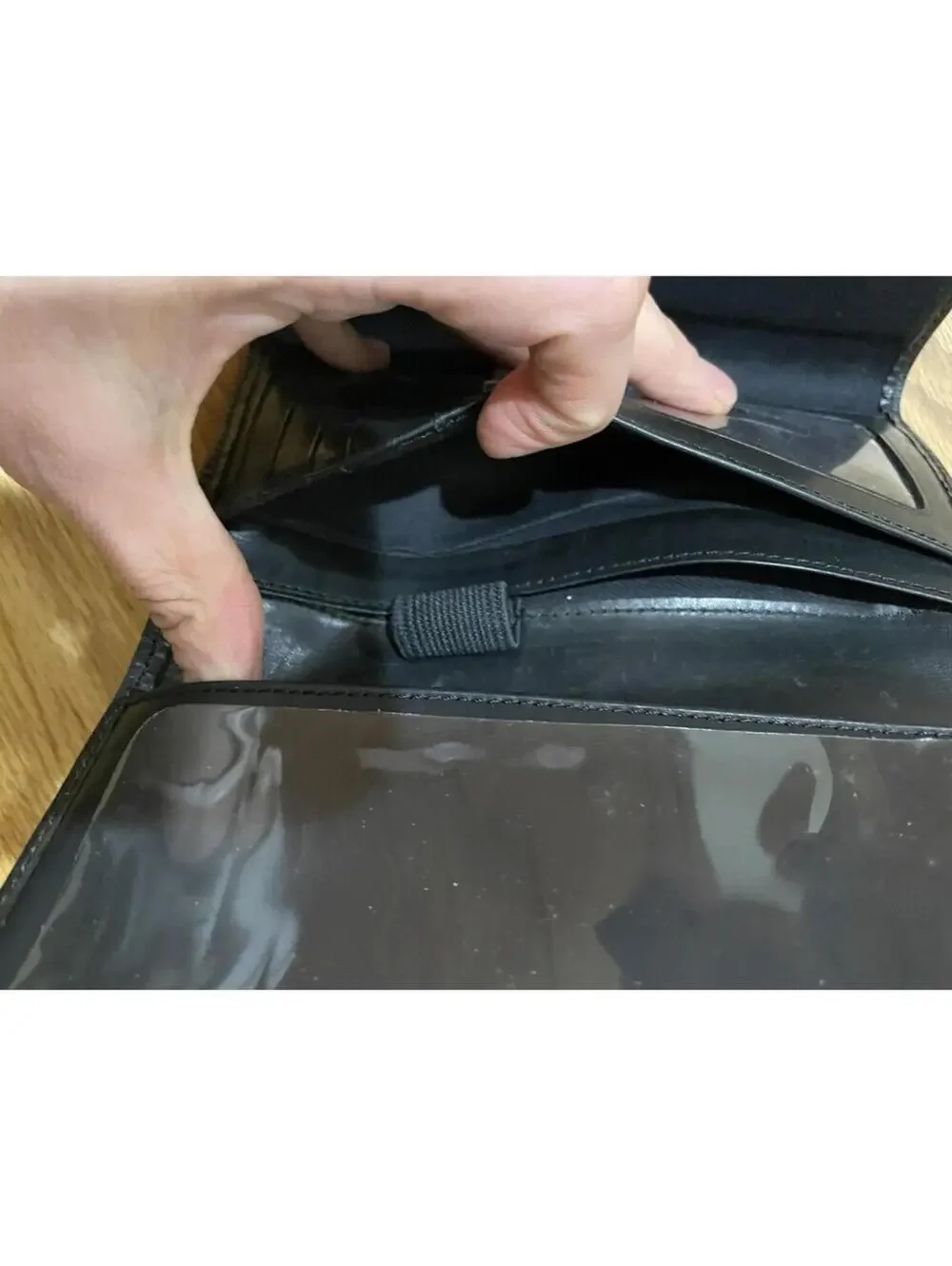 Vintage Fossil Black Genuine Leather Womens Trifold Wallet W/Outer Zipper Pocket